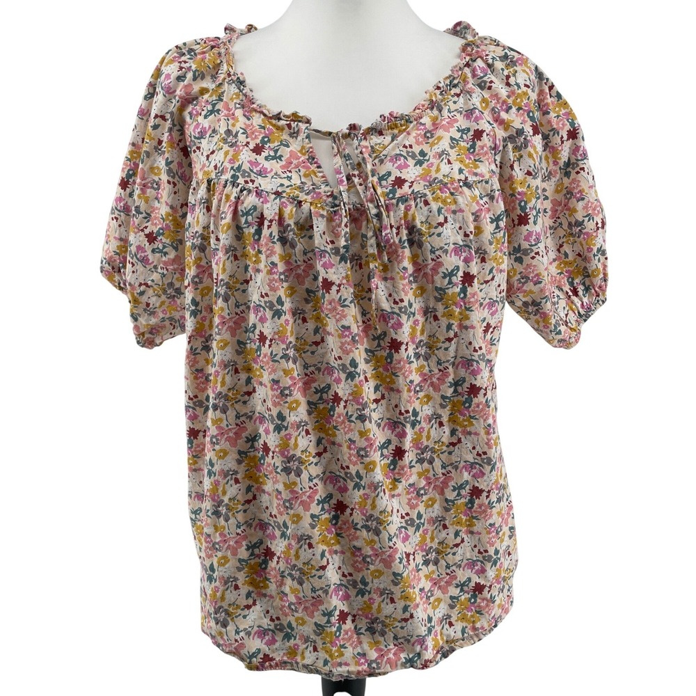 Cotton Floral Top Womens Small Cottagecore Peasant Romantic Prairie Boho Ruffle